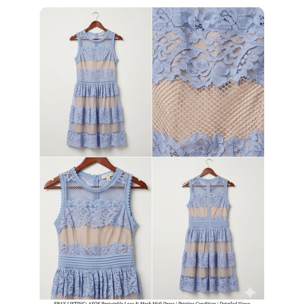 Altar'd State Periwinkle Blue Lace Mesh Tiered Fit Flare Dress Medium Womens